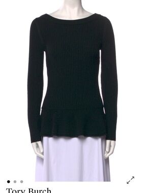 Tory Burch Black Ribbed Peplum Sweater